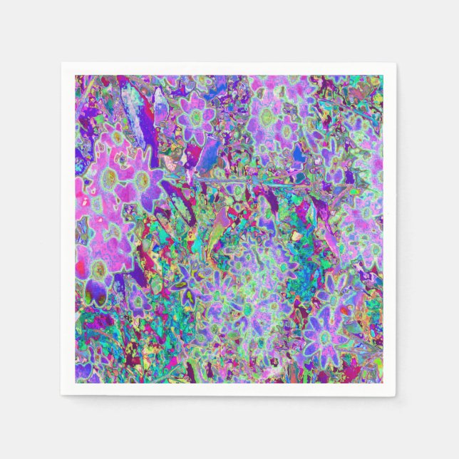 Trippy Abstrakt Rosa och Lila blommor Pappersservett (Framsidan)