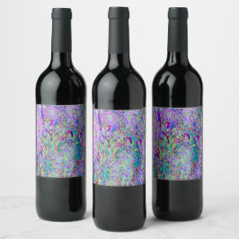 Trippy Abstrakt Rosa och Lila blommor Vinflaska Etikett