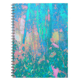 Trippy Aqua Sunrise med Psychedelic Flowers Anteckningsbok