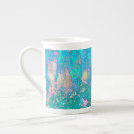 Trippy Aqua Sunrise med Psychedelic Flowers Benporslin Mugg