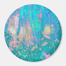 Trippy Aqua Sunrise med Psychedelic Flowers Magnet