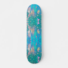 Trippy Aqua Sunrise med Psychedelic Flowers Mini Skateboard Bräda 18,5 Cm