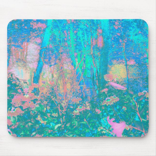 Trippy Aqua Sunrise med Psychedelic Flowers Musmatta (Framsidan)