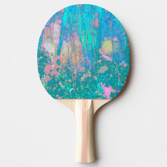 Trippy Aqua Sunrise med Psychedelic Flowers Pingisracket (Framsidan)