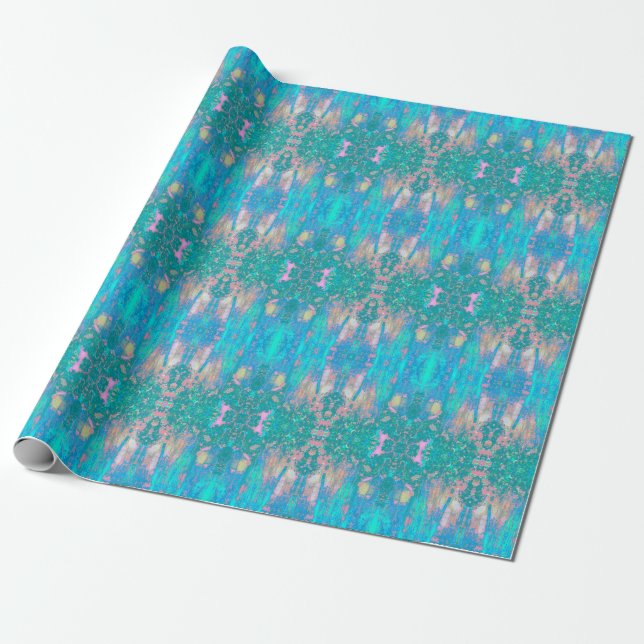 Trippy Aqua Sunrise med Psychedelic Flowers Presentpapper (Utrullad)