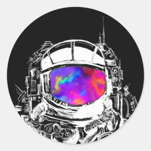 Trippy Astronaut Helmet Runt Klistermärke
