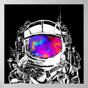 Trippy Astronaut Huvud Poster