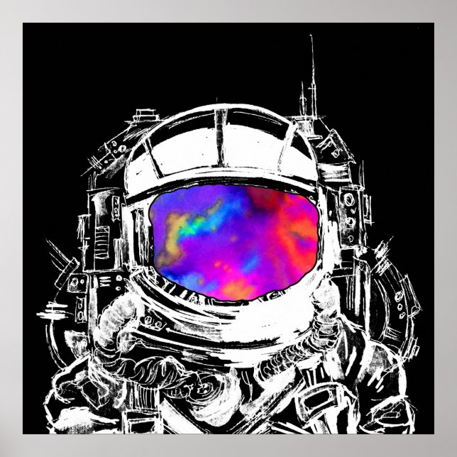 Trippy Astronaut Huvud Poster (Framsidan)