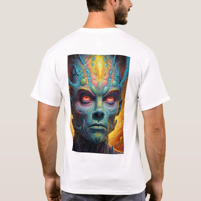 Trippy Bevacker Rymden Alien Ansikte T-Shirt (Baksida)