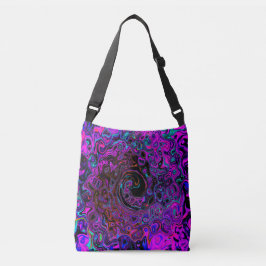 Trippy Black and Magenta Retro Liquid Swirl Axelväska