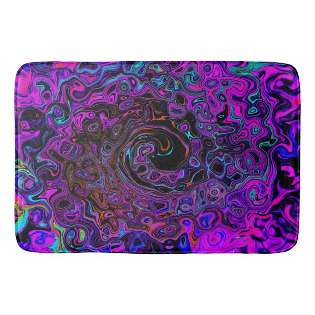 Trippy Black and Magenta Retro Liquid Swirl Badrumsmatta (Framsidan)