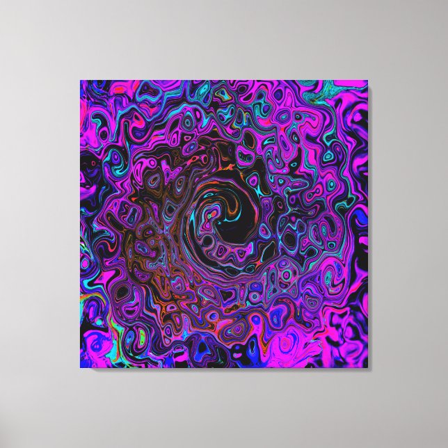 Trippy Black and Magenta Retro Liquid Swirl Canvastryck (Framsida)
