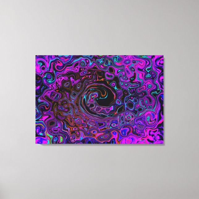 Trippy Black and Magenta Retro Liquid Swirl Canvastryck (Framsida)