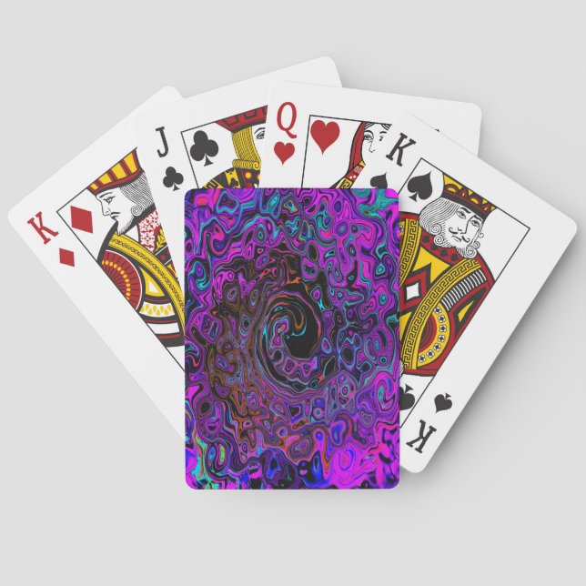 Trippy Black and Magenta Retro Liquid Swirl Casinokort (Baksidan)