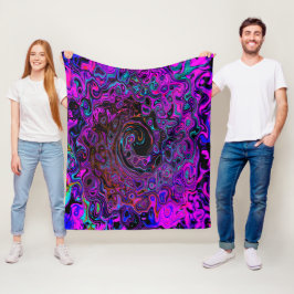 Trippy Black and Magenta Retro Liquid Swirl Fleecefilt