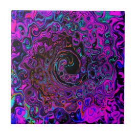 Trippy Black and Magenta Retro Liquid Swirl Kakelplatta