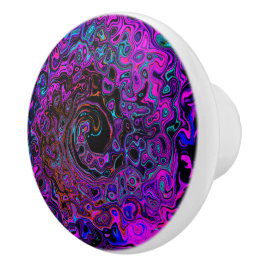Trippy Black and Magenta Retro Liquid Swirl Knopp