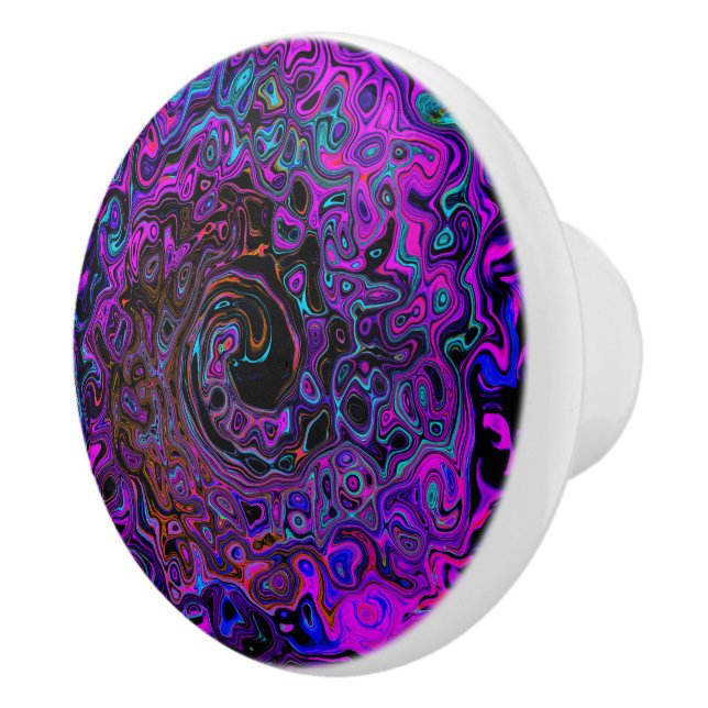 Trippy Black and Magenta Retro Liquid Swirl Knopp (Höger)
