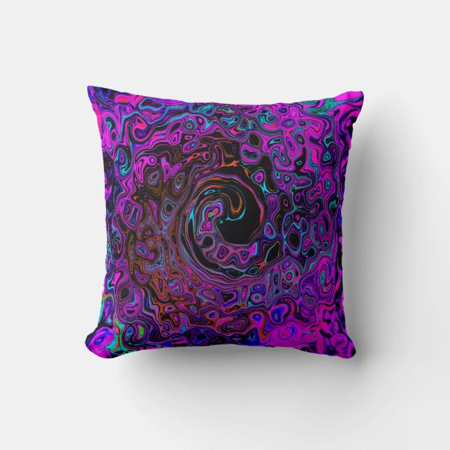 Trippy Black and Magenta Retro Liquid Swirl Kudde (Framsida)
