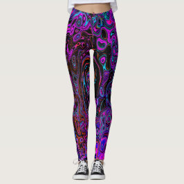 Trippy Black and Magenta Retro Liquid Swirl Leggings