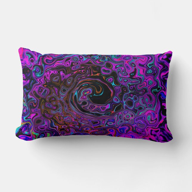 Trippy Black and Magenta Retro Liquid Swirl Lumbarkudde (Framsida)
