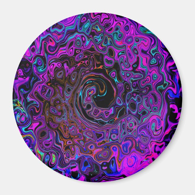 Trippy Black and Magenta Retro Liquid Swirl Magnet (Framsidan)