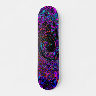 Trippy Black and Magenta Retro Liquid Swirl Mini Skateboard Bräda 18,5 Cm