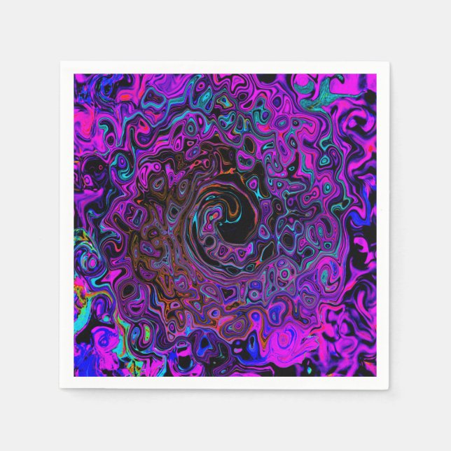 Trippy Black and Magenta Retro Liquid Swirl Pappersservett (Framsidan)