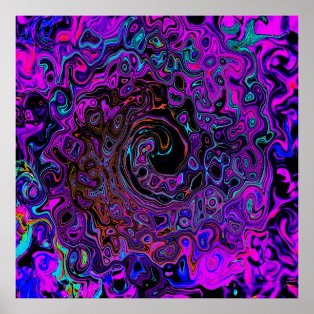 Trippy Black and Magenta Retro Liquid Swirl Poster (Framsidan)