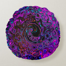Trippy Black and Magenta Retro Liquid Swirl Rund Kudde