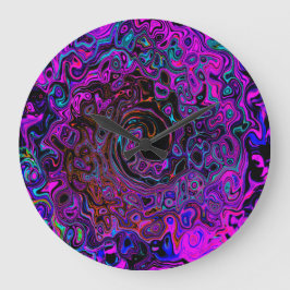 Trippy Black and Magenta Retro Liquid Swirl Stor Klocka