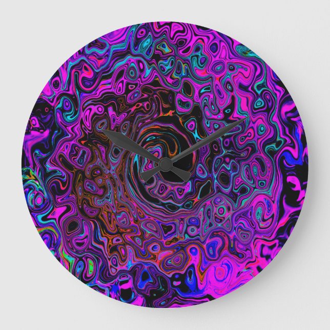 Trippy Black and Magenta Retro Liquid Swirl Stor Klocka (Framsida)