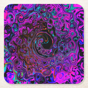Trippy Black and Magenta Retro Liquid Swirl Underlägg Papper Kvadrat