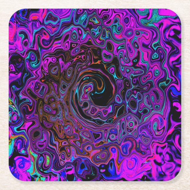 Trippy Black and Magenta Retro Liquid Swirl Underlägg Papper Kvadrat (Framsidan)