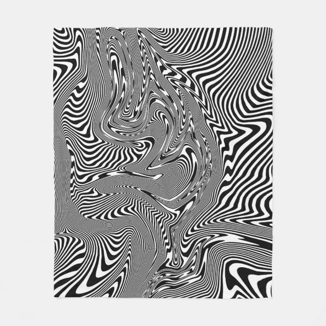 Trippy Black and White Abstrakt Mönster Fleecefilt (Framsidan)