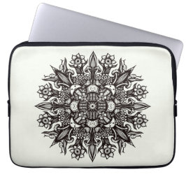 Trippy black-white coola psychedelic mandala laptop fodral