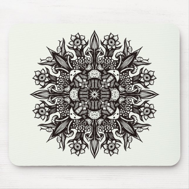 Trippy black-white coola psychedelic mandala musmatta (Framsidan)
