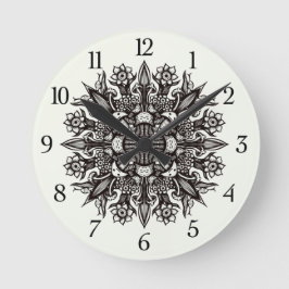 Trippy black-white coola psychedelic mandala rund klocka