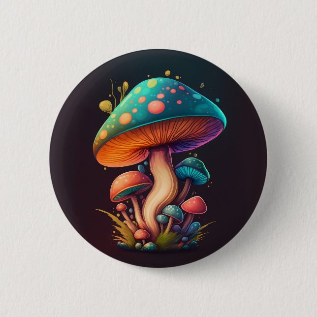 Trippy Blue Amanita Muscaria Button Knapp (Framsida)