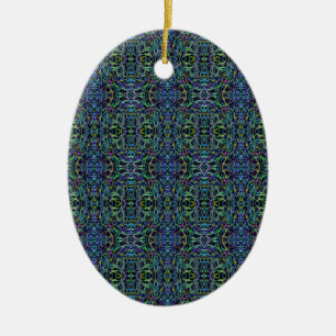 Trippy Blue-Grönt Quilt Geometric Julgransprydnad Keramik