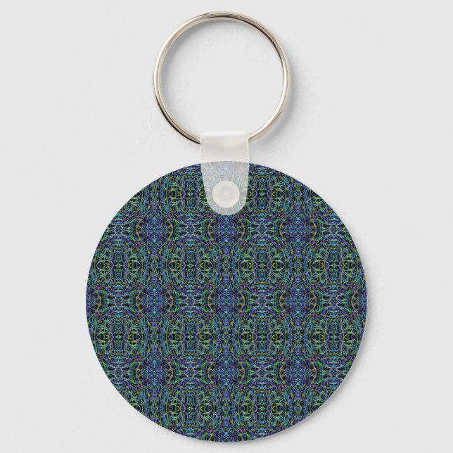 Trippy Blue-Grönt Quilt Geometric Nyckelring (Framsida)