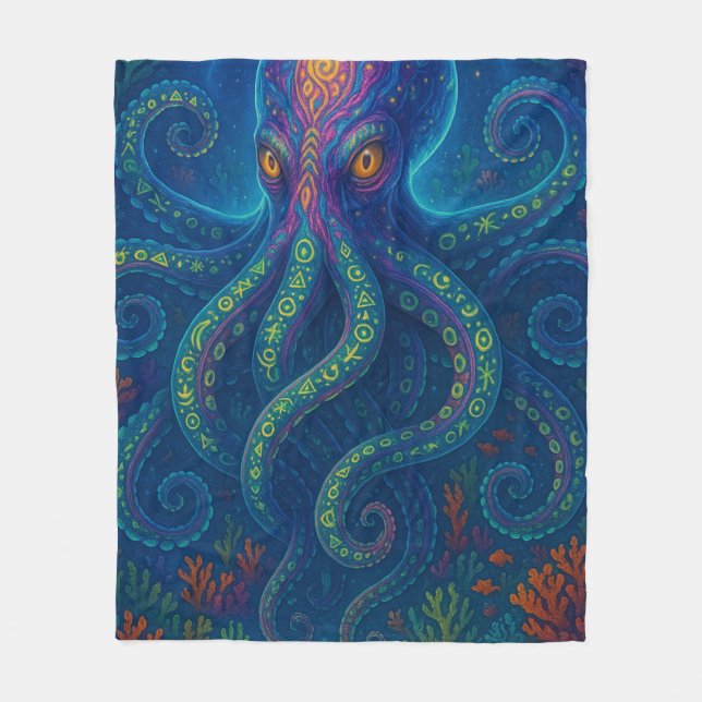 Trippy Blue Octopus Fleecefilt (Framsidan)