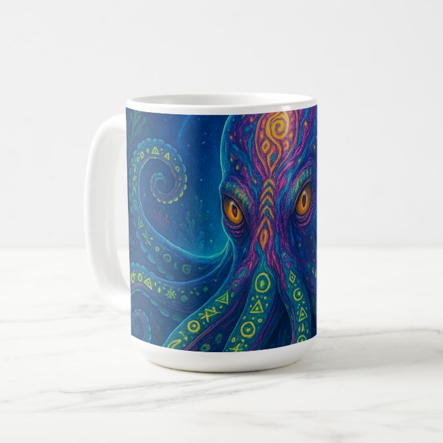 Trippy Blue Octopus Kaffemugg (Framsida vänster)