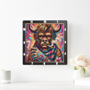 Trippy Buffalo Psychedelic Fyrkantig Klocka