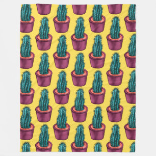 Trippy Cactus Mönster Gult Konstig Psychedelic Fleecefilt