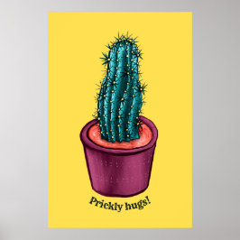 Trippy Cactus Pot Funny Psychedelic Prickly Hugs Poster