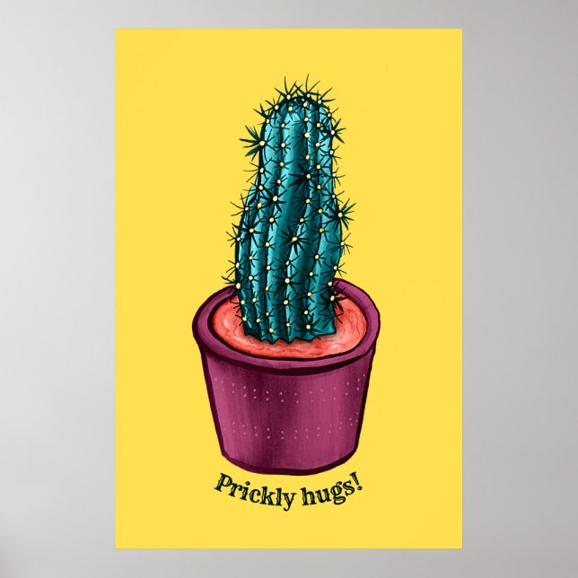 Trippy Cactus Pot Funny Psychedelic Prickly Hugs Poster (Framsidan)
