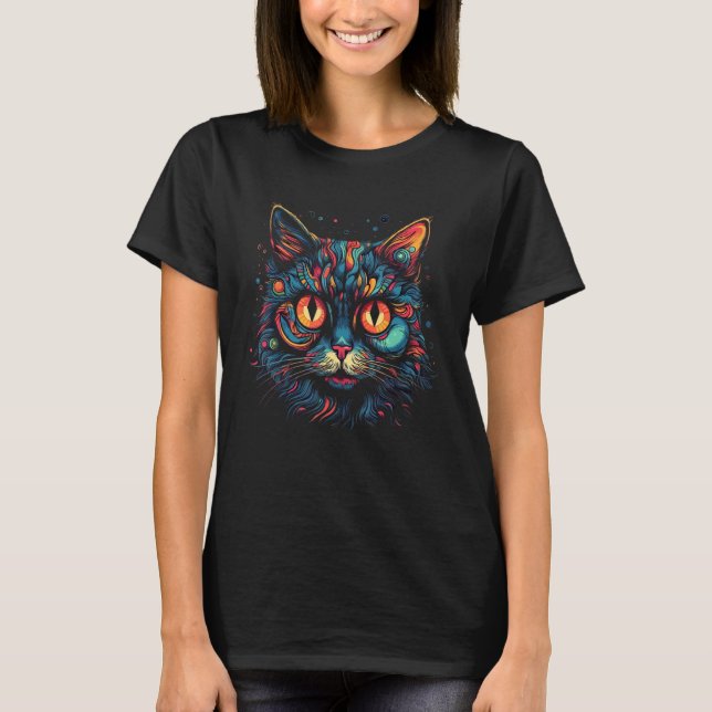 Trippy Cat Dnb Rave Tekk Techno Hardtekk Psytrance T Shirt (Framsida)