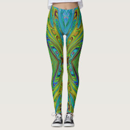 Trippy Chartreuse och Blue Abstrakt Butterfly Leggings