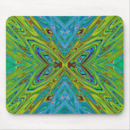 Trippy Chartreuse och Blue Abstrakt Butterfly Musmatta